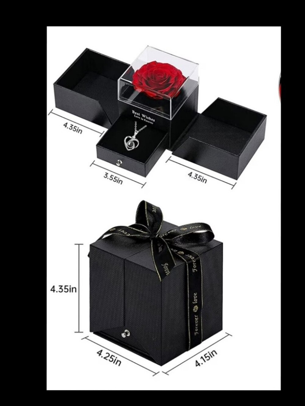 Romantic Red Preserved Rose Jewelry Box with LED Lights - Picture 8 of 10